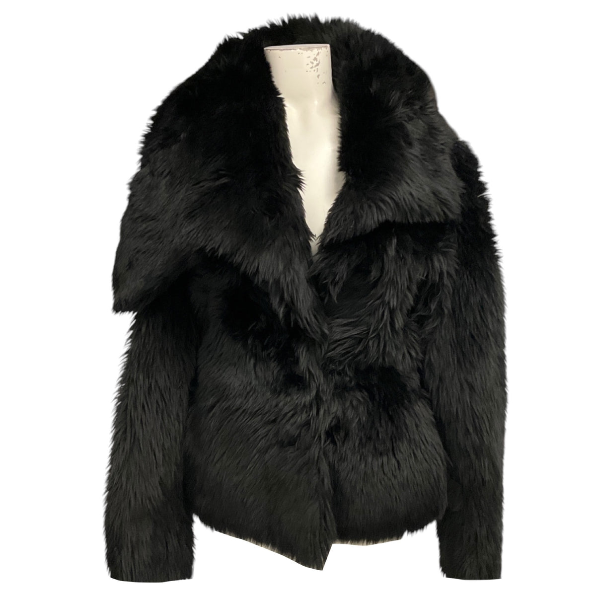 Courreges Black Asymmetric Lamb Shearling Fur and Lambskin Leather Jacket