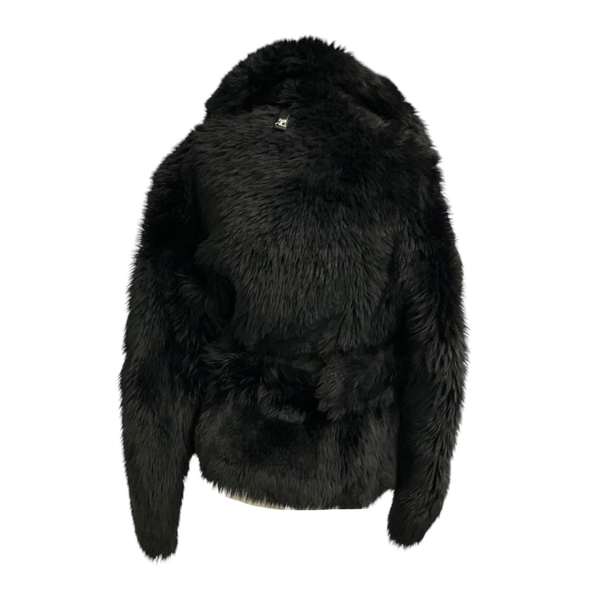 Courreges Black Asymmetric Lamb Shearling Fur and Lambskin Leather Jacket
