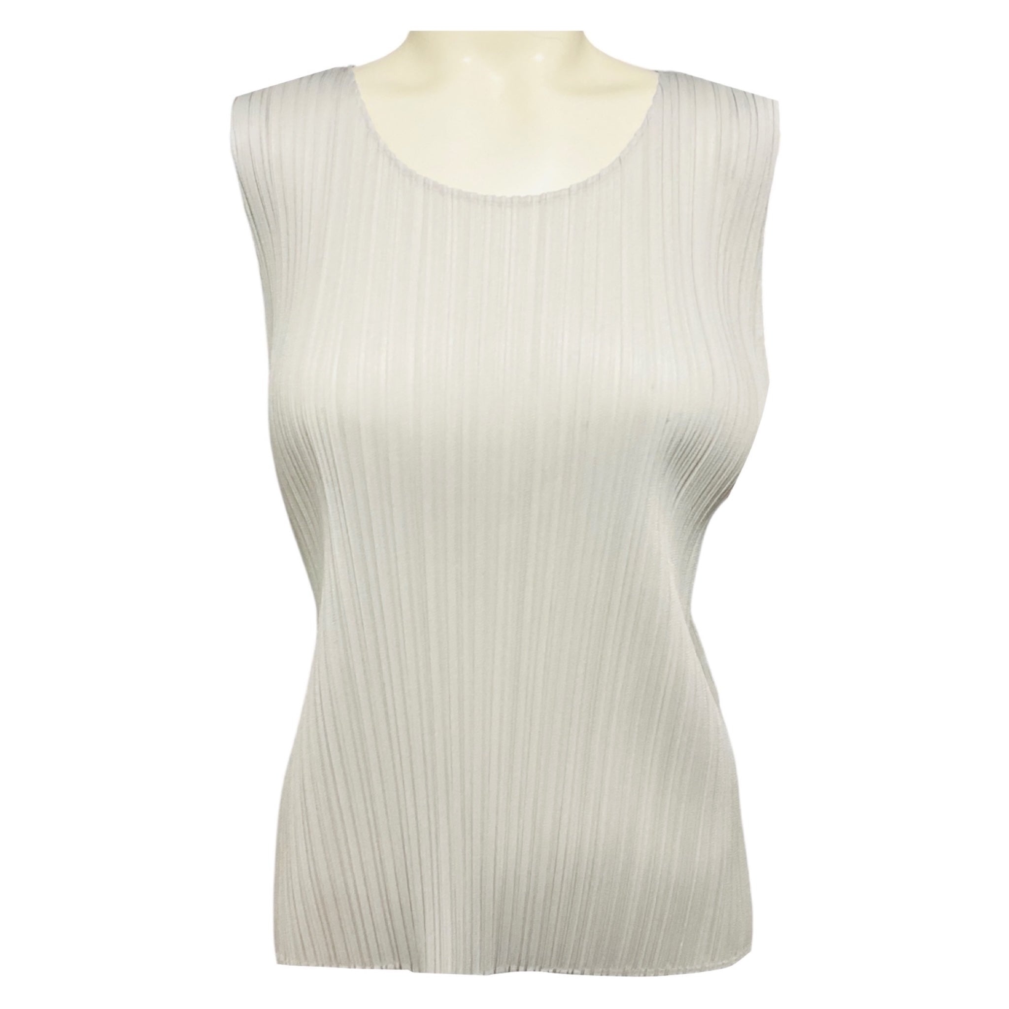 Pleats Please by Issey Miyake Light Grey Pleated Sleeveless Top