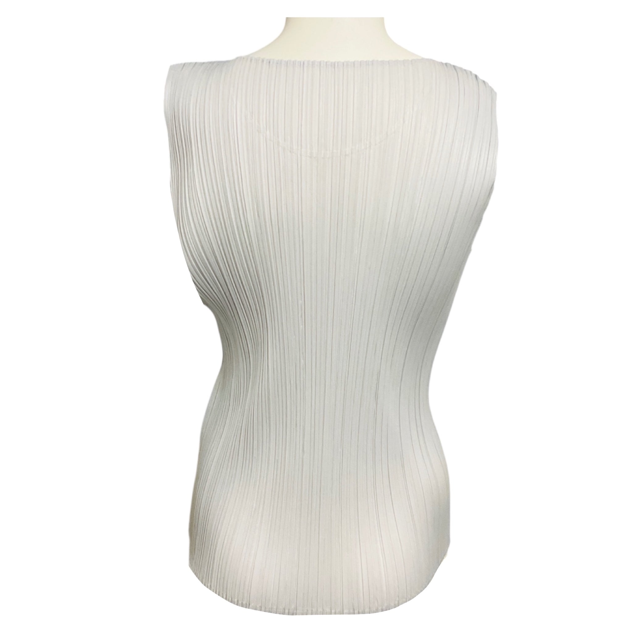 Pleats Please by Issey Miyake Light Grey Pleated Sleeveless Top