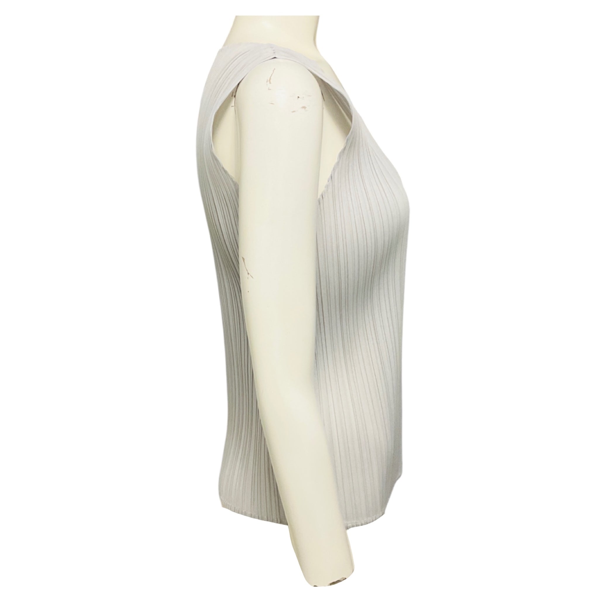Pleats Please by Issey Miyake Light Grey Pleated Sleeveless Top