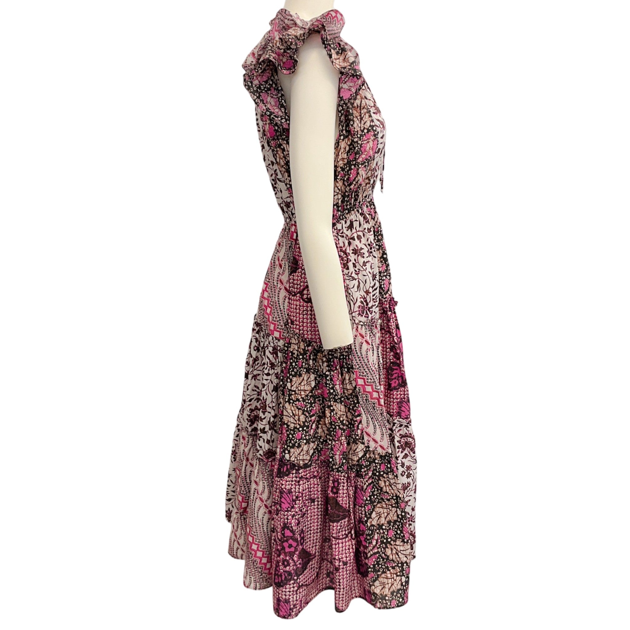 Ulla Johnson Pink / Black Cotton Asis Midi Dress