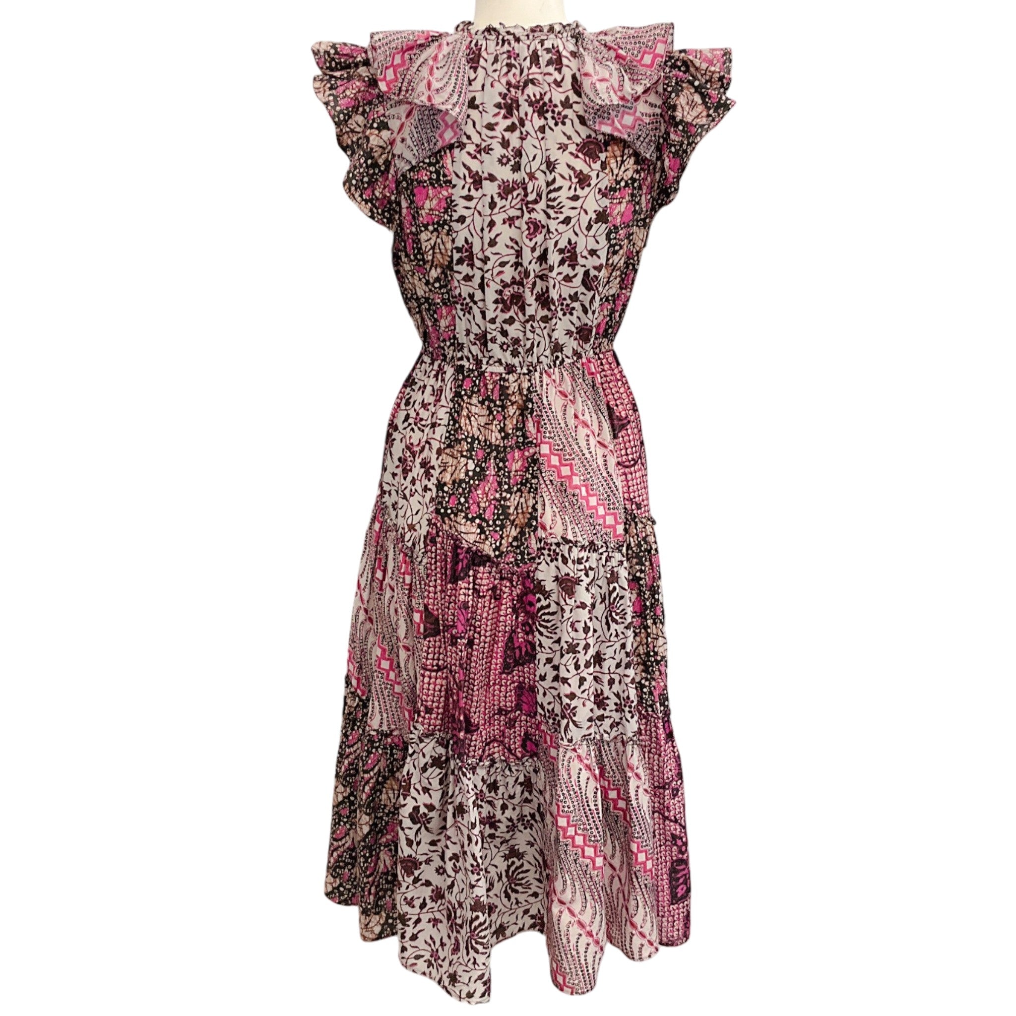 Ulla Johnson Pink / Black Cotton Asis Midi Dress