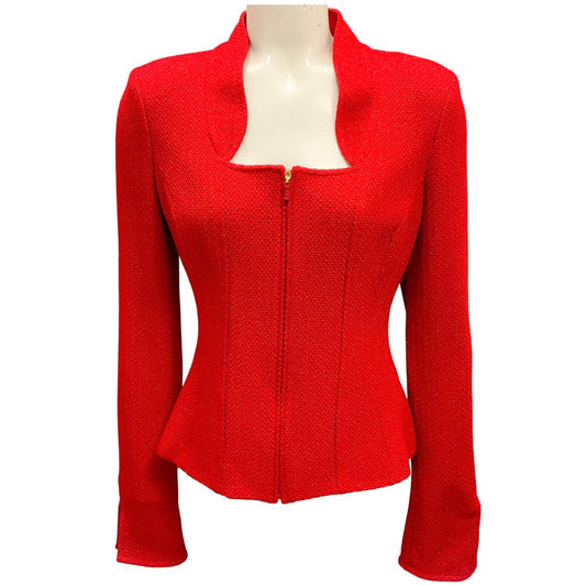 St. John Red Spring Shimmer Knit Full Zip Jacket