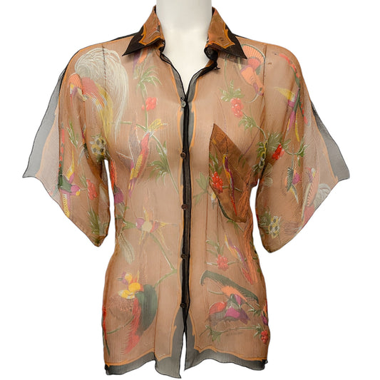 Hermes Sheer Silk Bird Print Blouse
