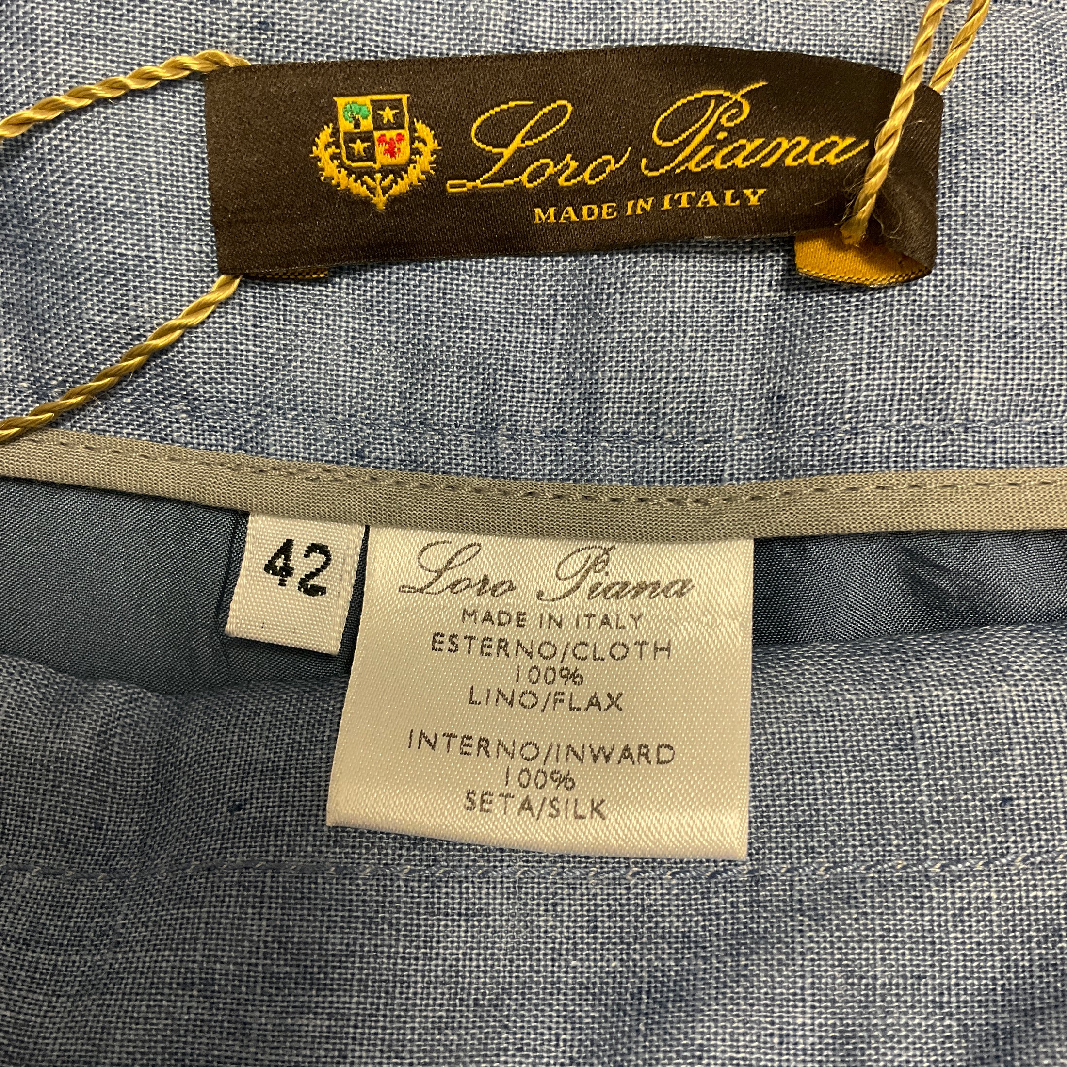 Loro Piana Blue Linen Flax Mercurio Pearl Pants