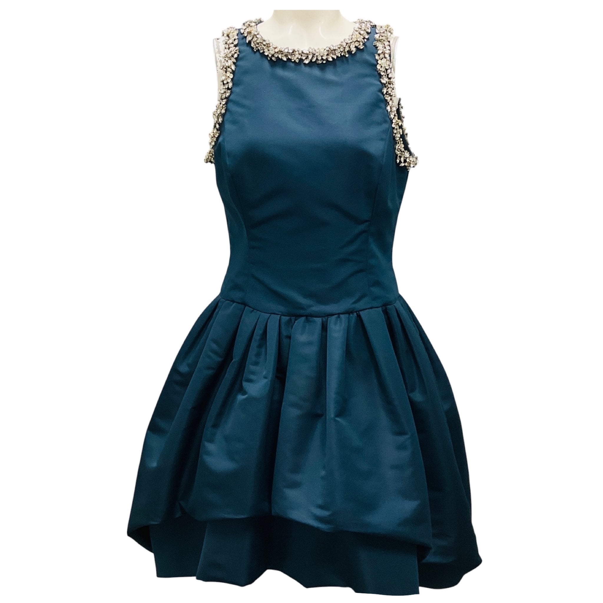 Oscar de la Renta Navy Crystal Embellished A-Line Cocktail Dress