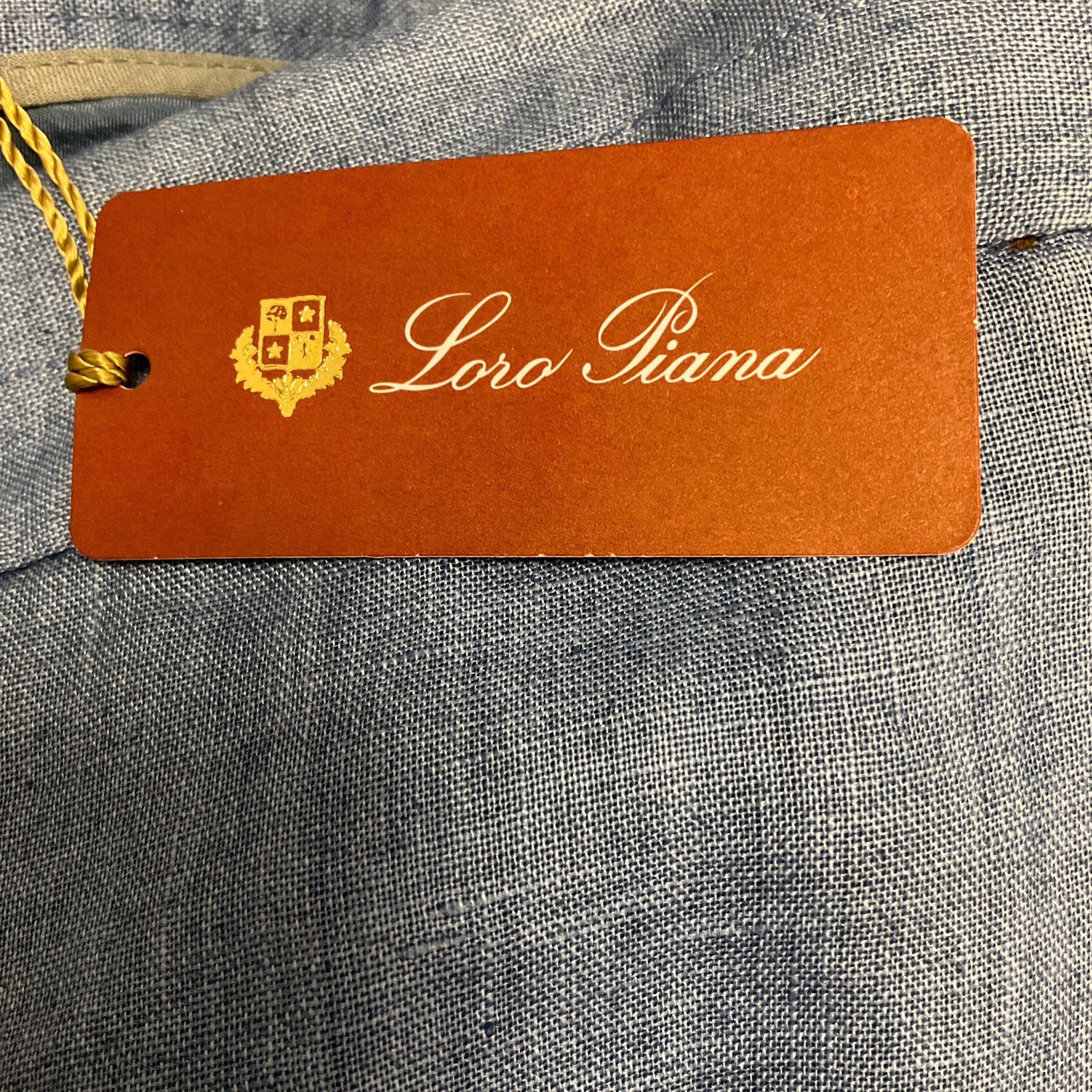 Loro Piana Blue Linen Flax Mercurio Pearl Pants
