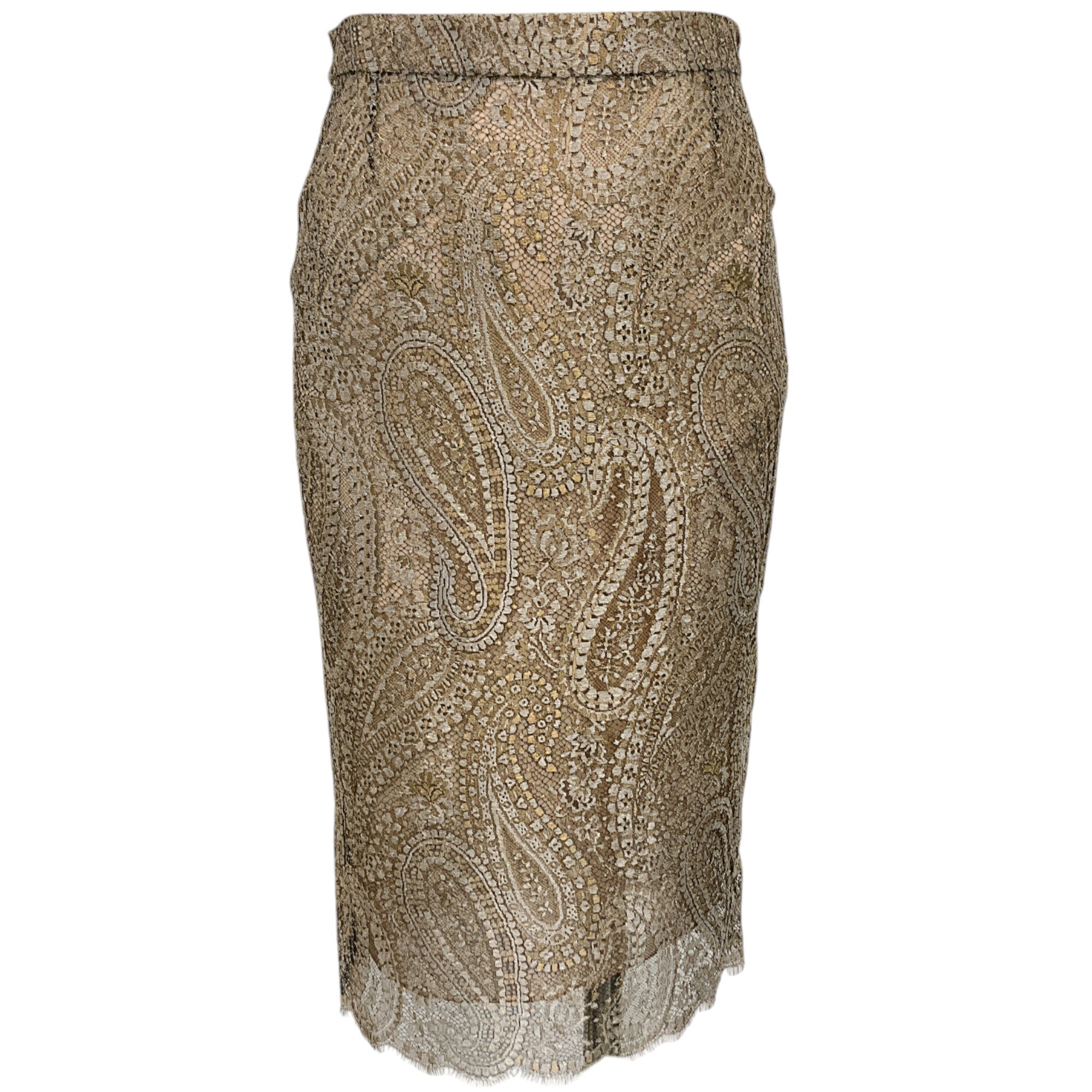 Chanel Nude / Silver Lace Overlay Pencil Skirt
