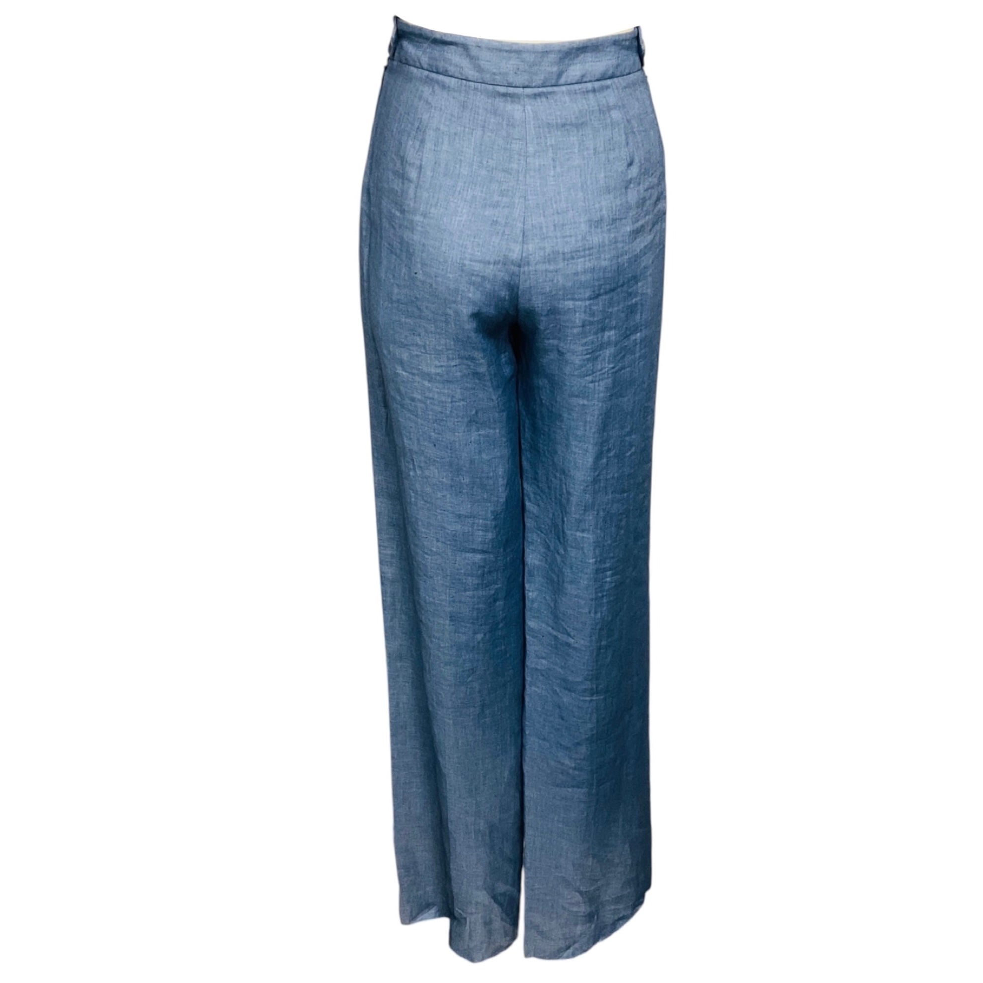 Loro Piana Blue Linen Flax Mercurio Pearl Pants