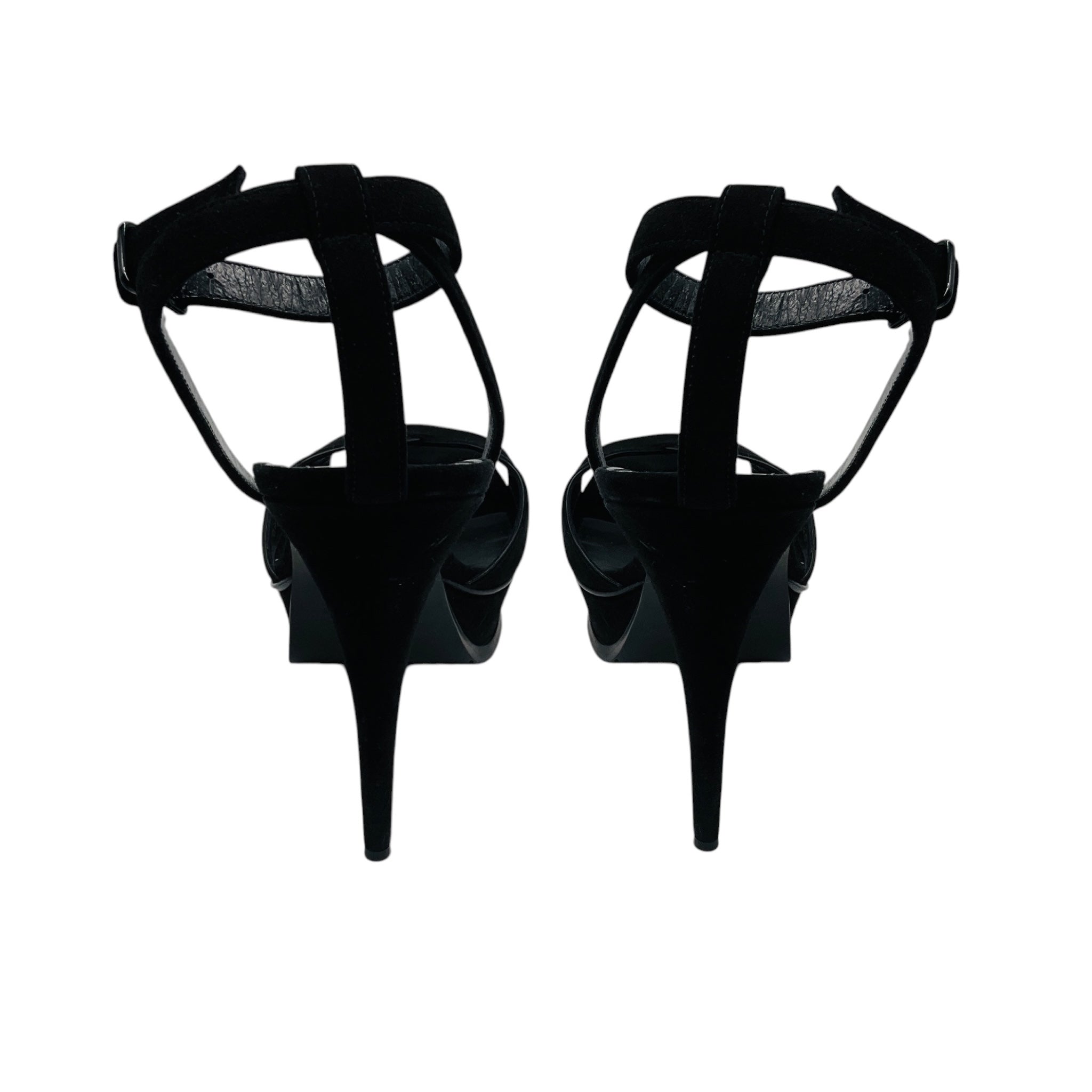 Saint Laurent Black Suede High Heeled Platform Sandals