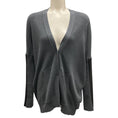 Load image into Gallery viewer, Manrico Cashmere Grey / Black Leather Trimmed Cashmere Knit Cardigan Sweater
