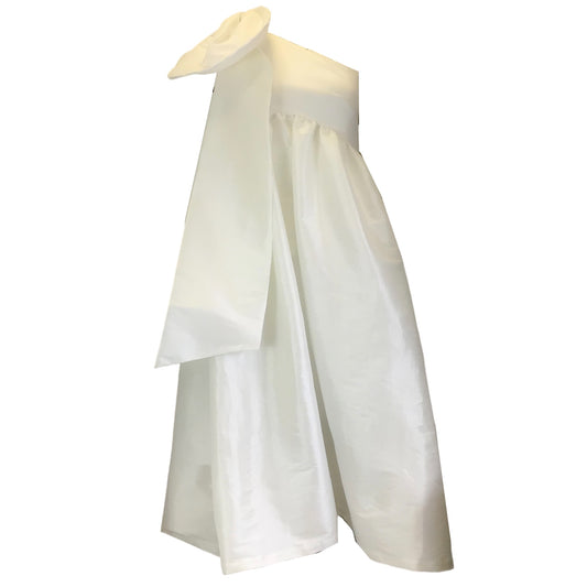 Kika Vargas White Bow Detail One Shoulder Satin Dress