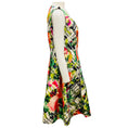 Load image into Gallery viewer, Oscar de la Renta Green Multi Floral Silk Taffeta Scoop Neck Fitted Bodice A-Line Dress
