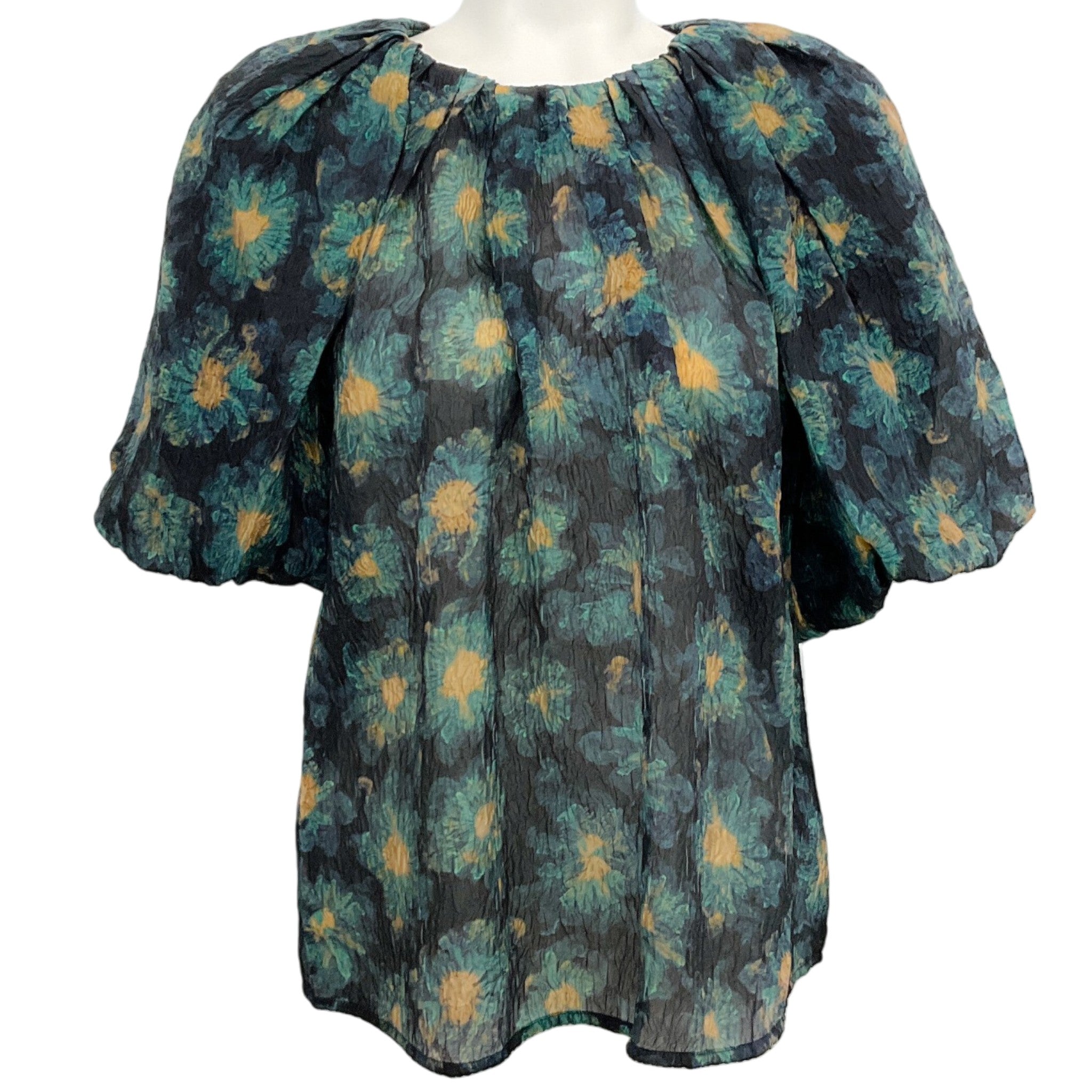 Ulla Johnson Blue / Gold Crinkle Lazuli Marseille Blouse
