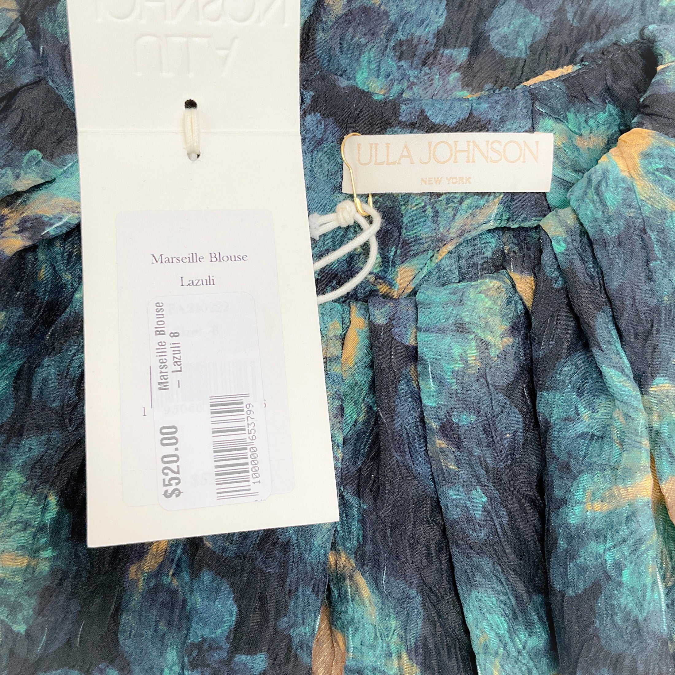 Ulla Johnson Blue / Gold Crinkle Lazuli Marseille Blouse