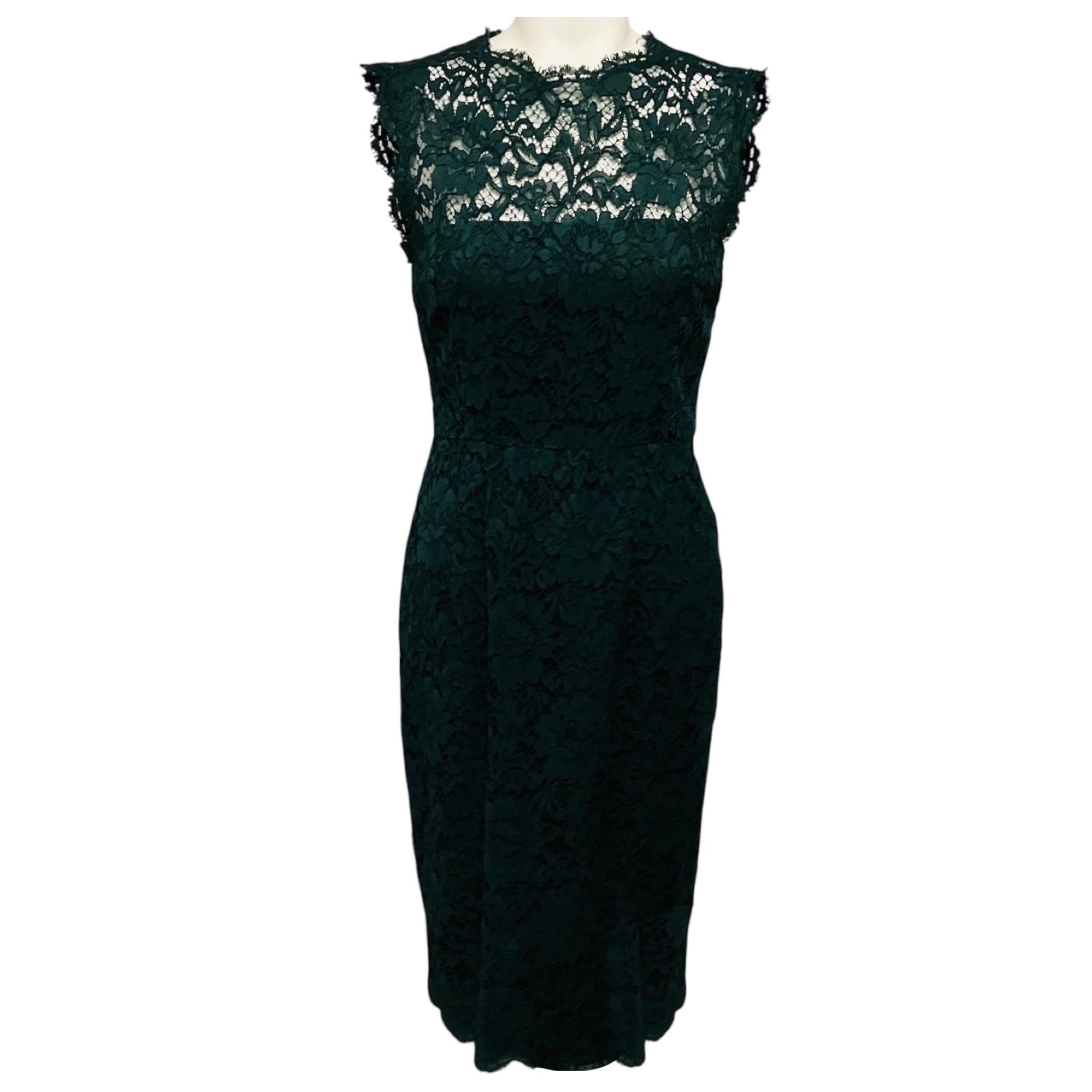Valentino Dark Green Lace Midi Dress