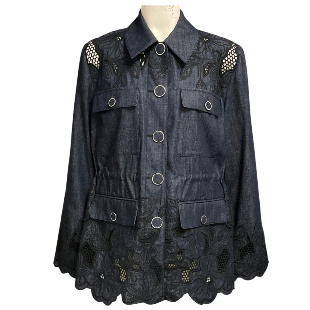 Veronica Beard Indigo Rinse Kiki Eyelet Jacket