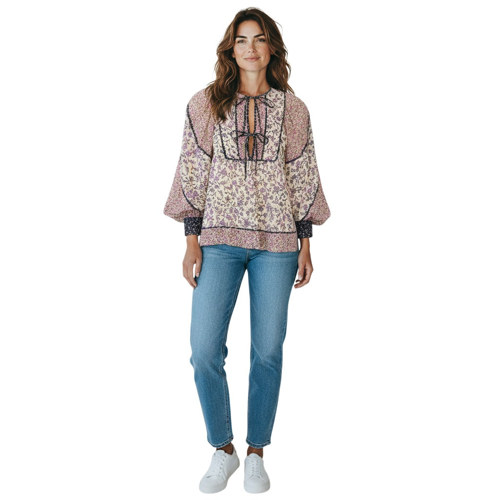 Ulla Johnson Cream / Purple Colette Blouse