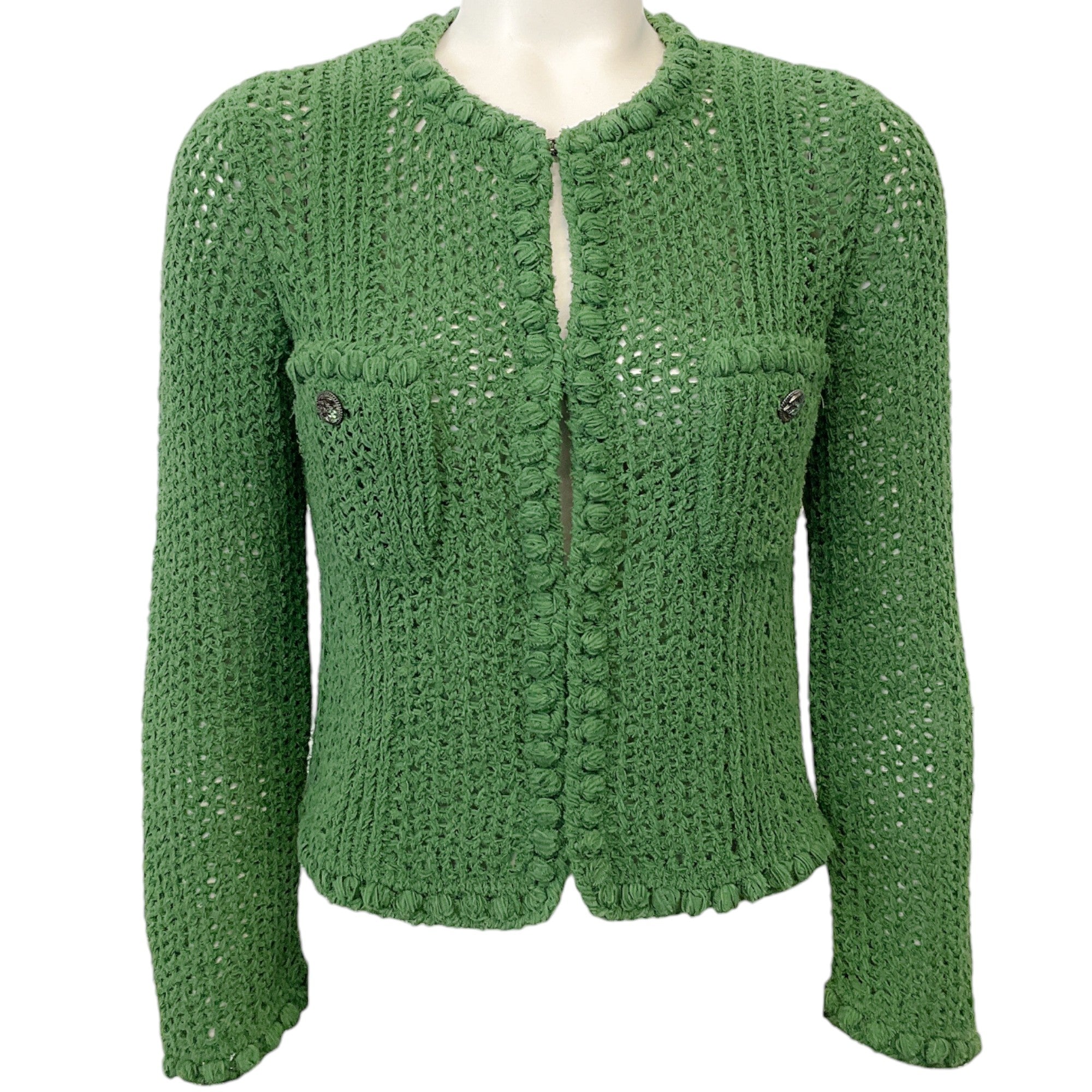 Chanel Green Cotton Crochet Cardigan Sweater
