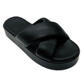 Load image into Gallery viewer, Antonelli Firenze Black Lambskin Leather Cross Strap Platform Slide Sandals
