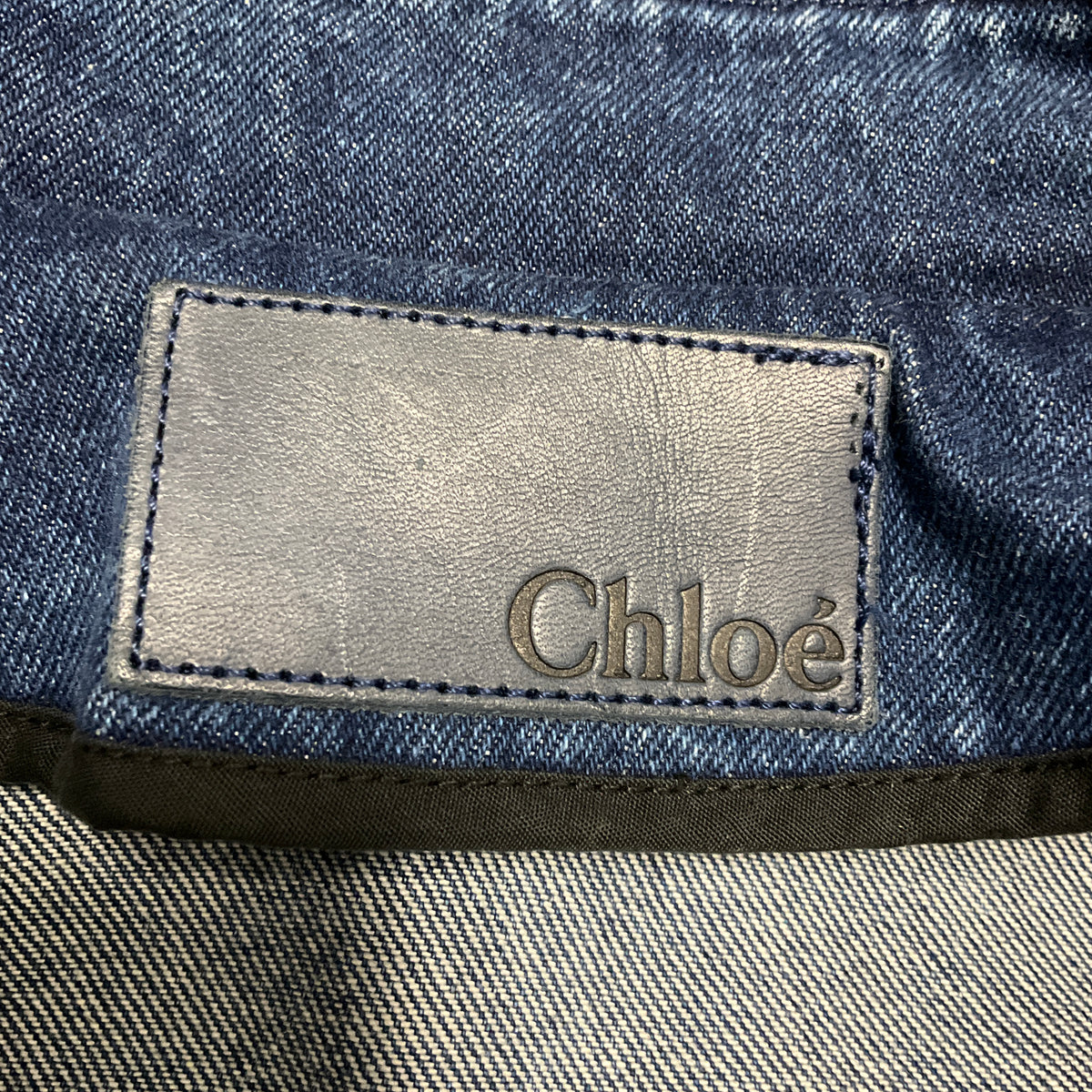 Chloe Vintage Blue Dual Zipper Front Denim Jacket with Navy Wool and Angora Knit Sleeves
