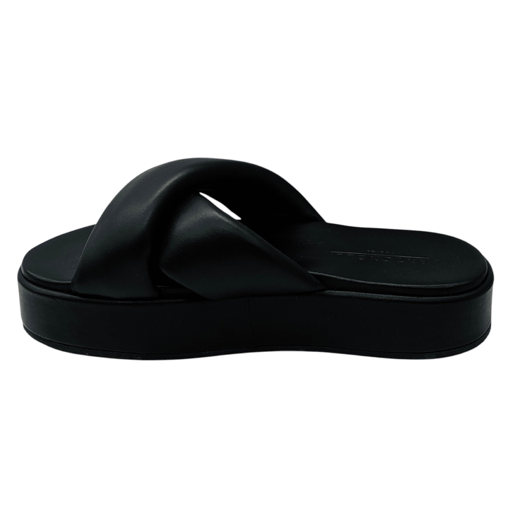 Antonelli Firenze Black Lambskin Leather Cross Strap Platform Slide Sandals