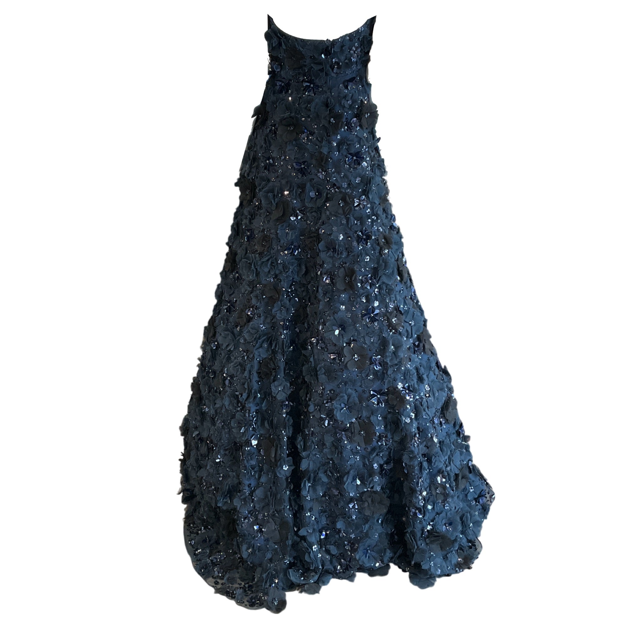 Carolina Herrera Navy Blue Embellished Strapless Gown / Formal Dress