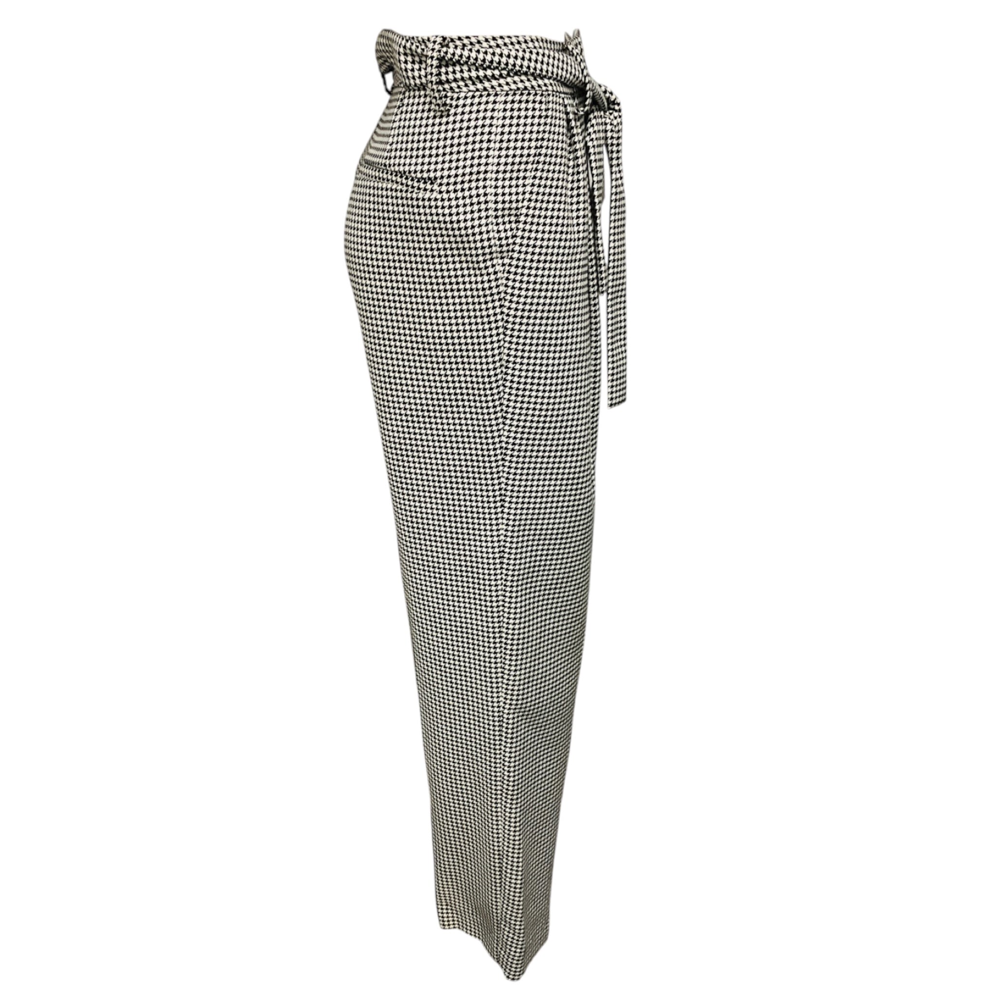 Prabal Gurung Black / White Houndstooth Pants with Belt