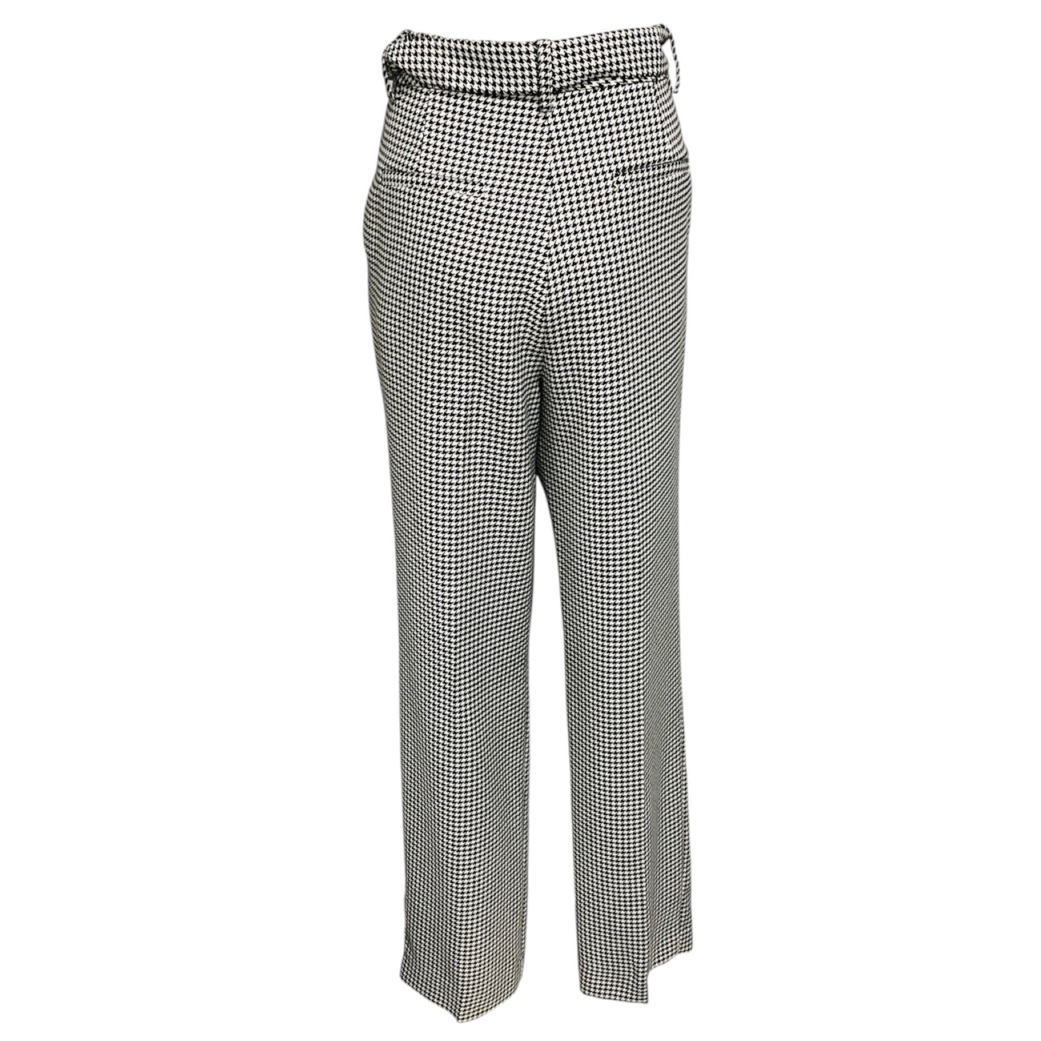 Prabal Gurung Black / White Houndstooth Pants with Belt
