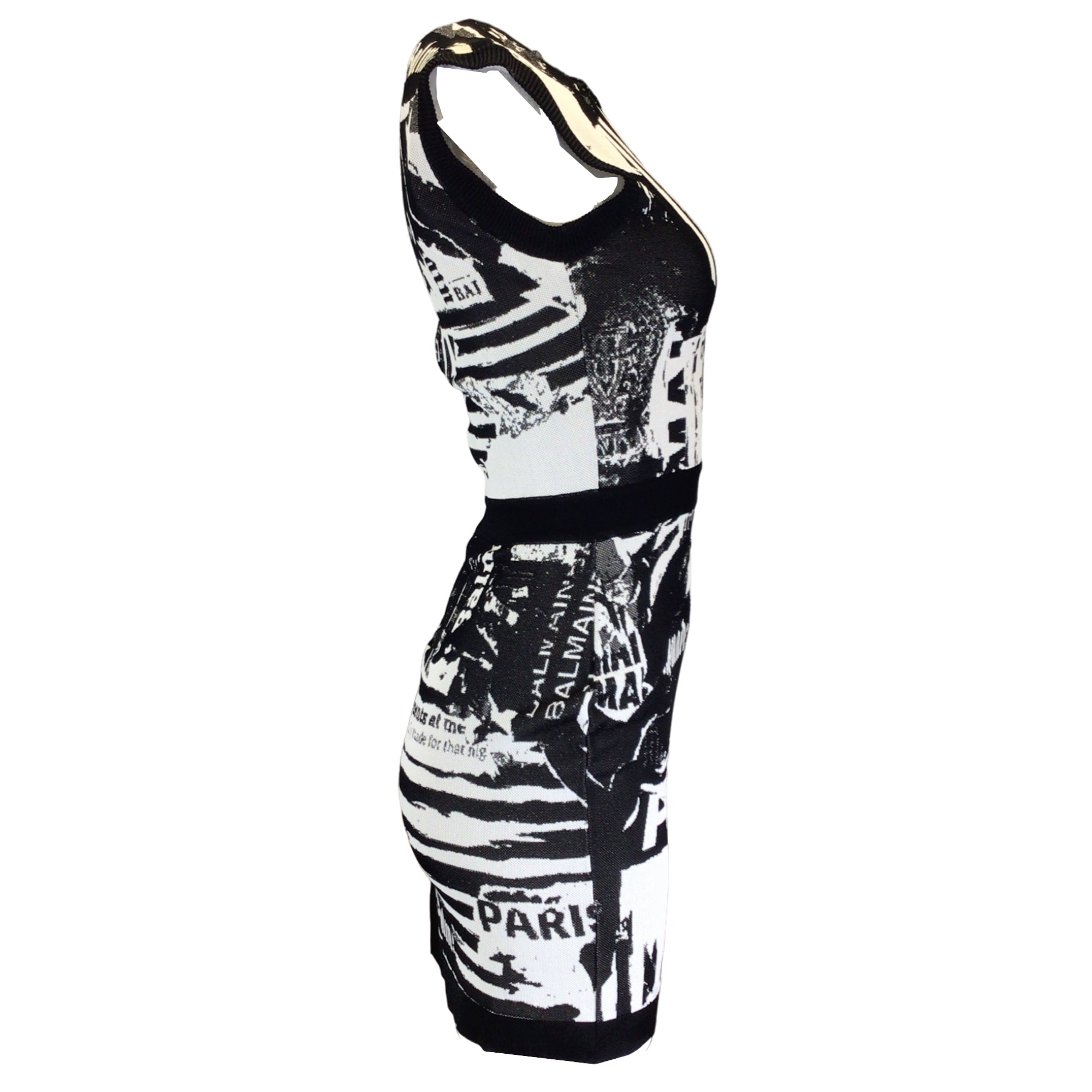 Balmain Black / White Newspaper Print Knit Dress