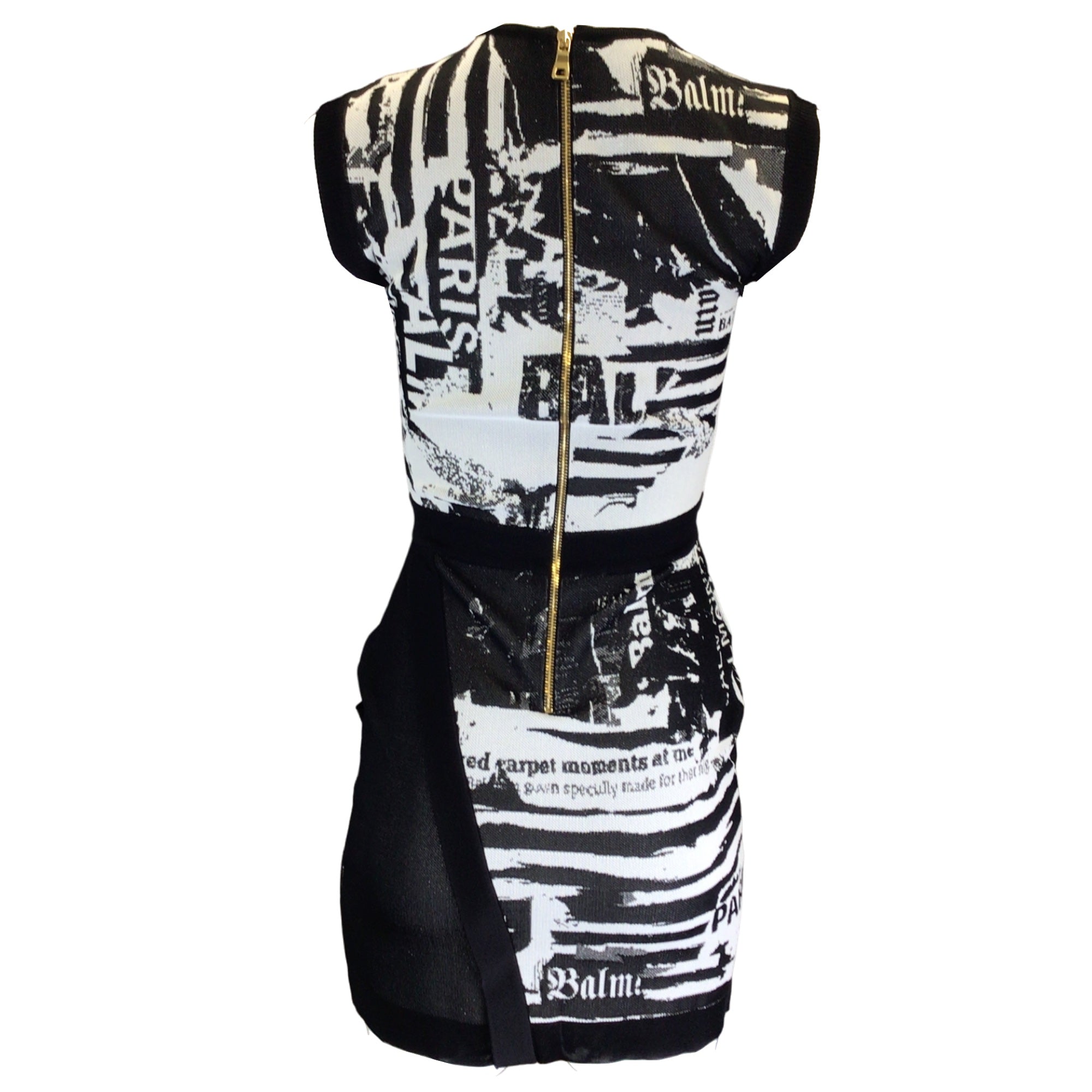 Balmain Black / White Newspaper Print Knit Dress