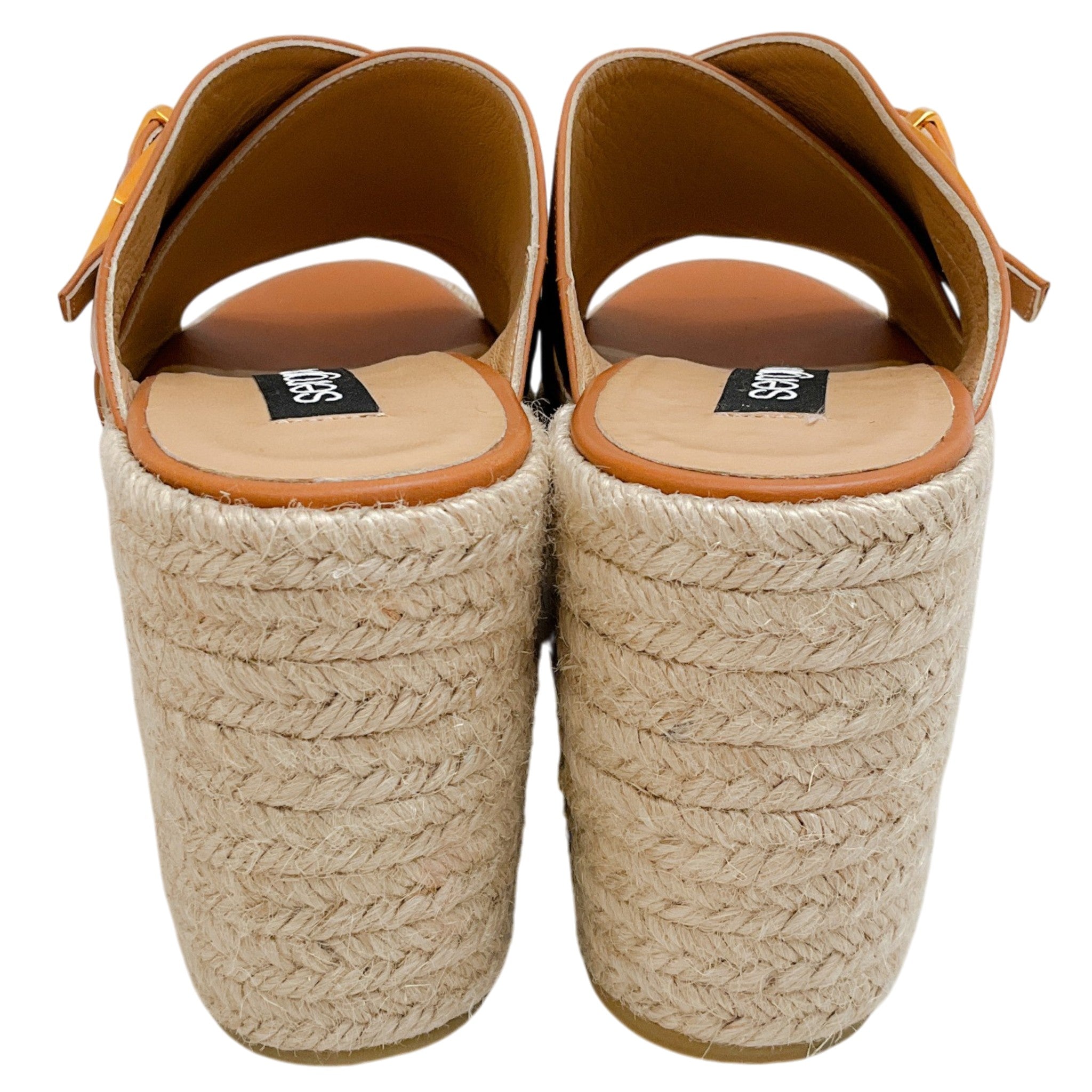 Sergio Rossi Tan Leather Criss Cross Wedge Espadrille Sandals