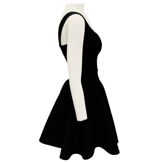 Alaia Black Sleeveless Flared Stretch Knit Mini Cocktail Dress