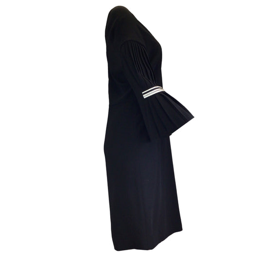 Vionnet Black Bell Sleeved V-Neck Crepe Midi Dress