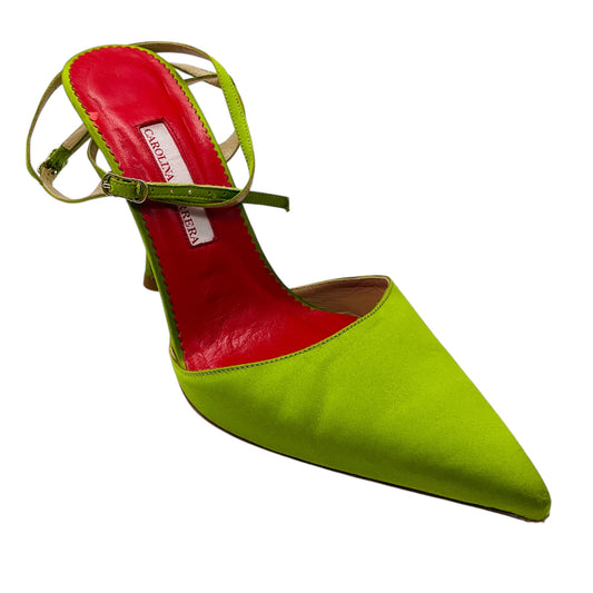 Carolina Herrera Lime Green Pointed Toe Satin Slingback Pumps