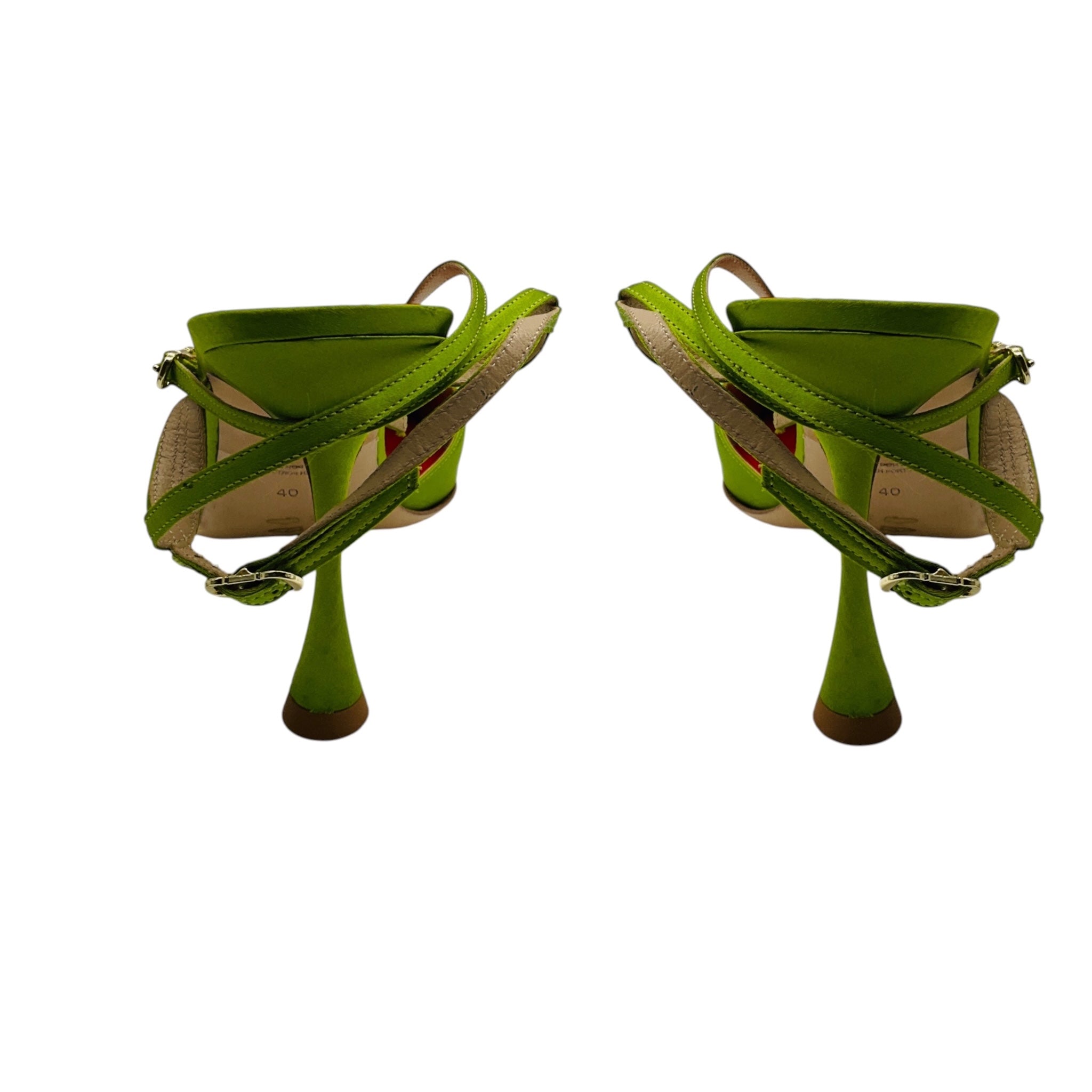 Carolina Herrera Lime Green Pointed Toe Satin Slingback Pumps