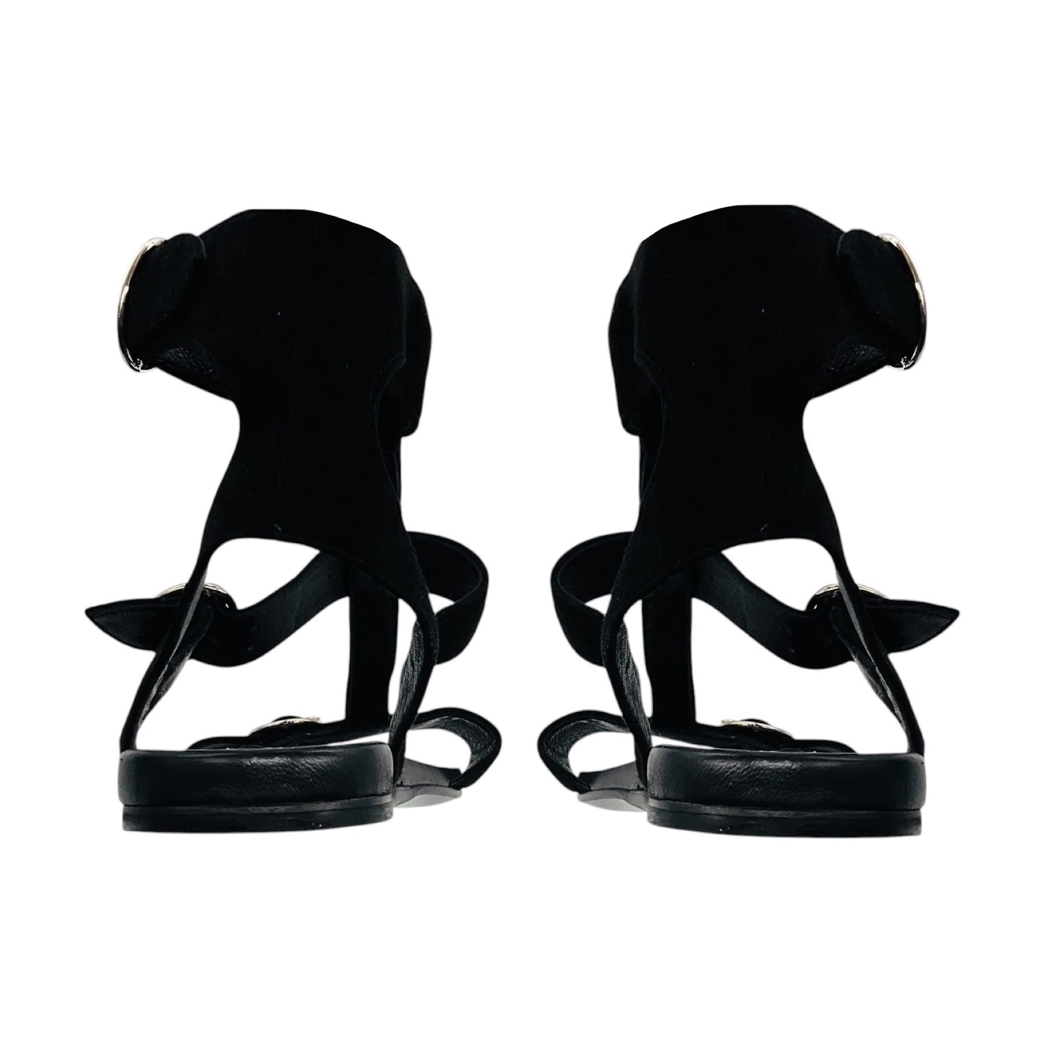 Prada Black / Silver Buckle Strap Suede Leather Flat Sandals