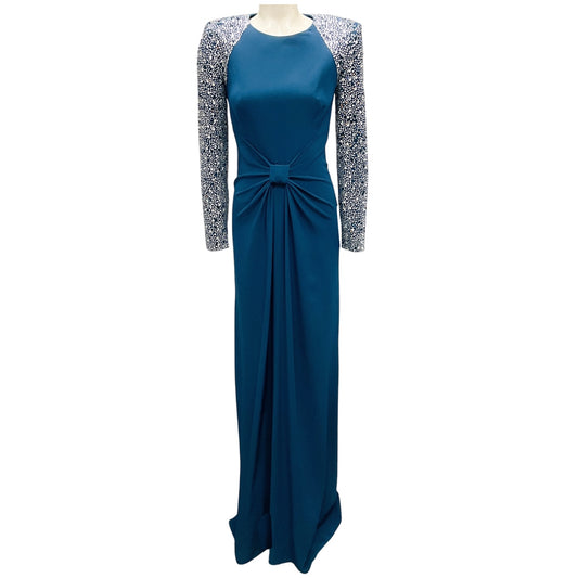 Jenny Packham Ink Blue Twyla Crystal Embellished Crepe Gown