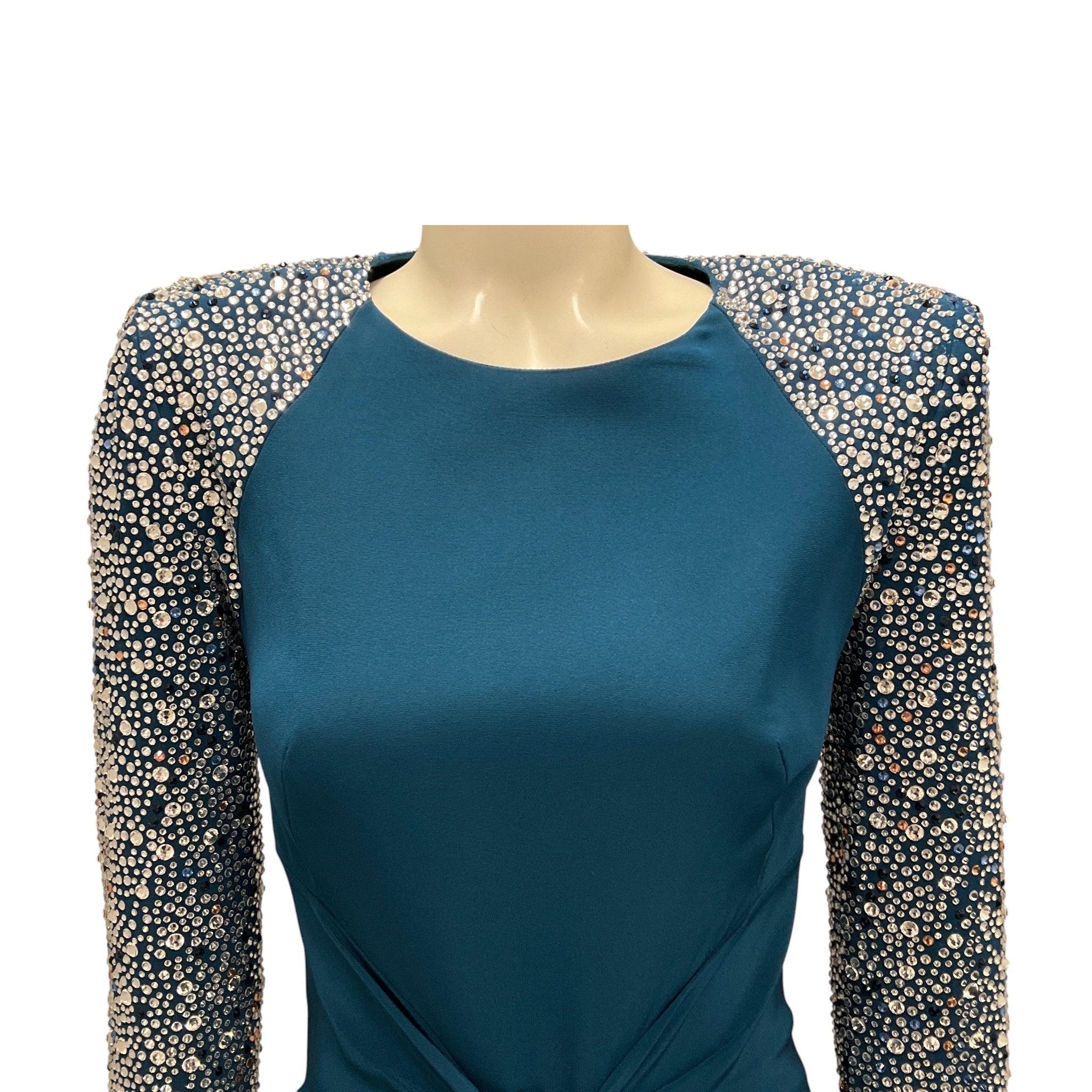 Jenny Packham Ink Blue Twyla Crystal Embellished Crepe Gown