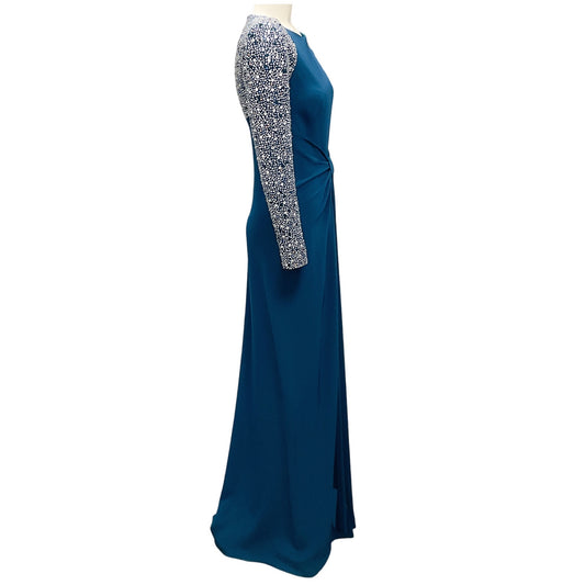 Jenny Packham Ink Blue Twyla Crystal Embellished Crepe Gown