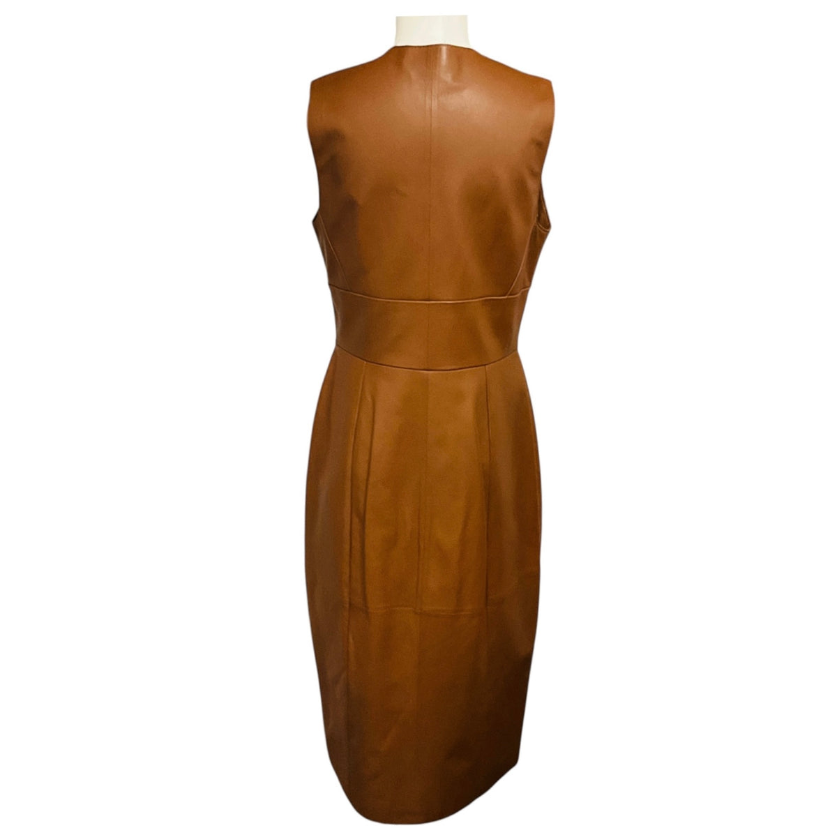 Prabal Gurung Brown Sleeveless V-Neck Lambskin Leather Midi Dress