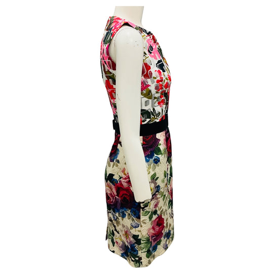 Dolce & Gabbana Ivory / Pink Multi Floral Metallic Cocktail Dress