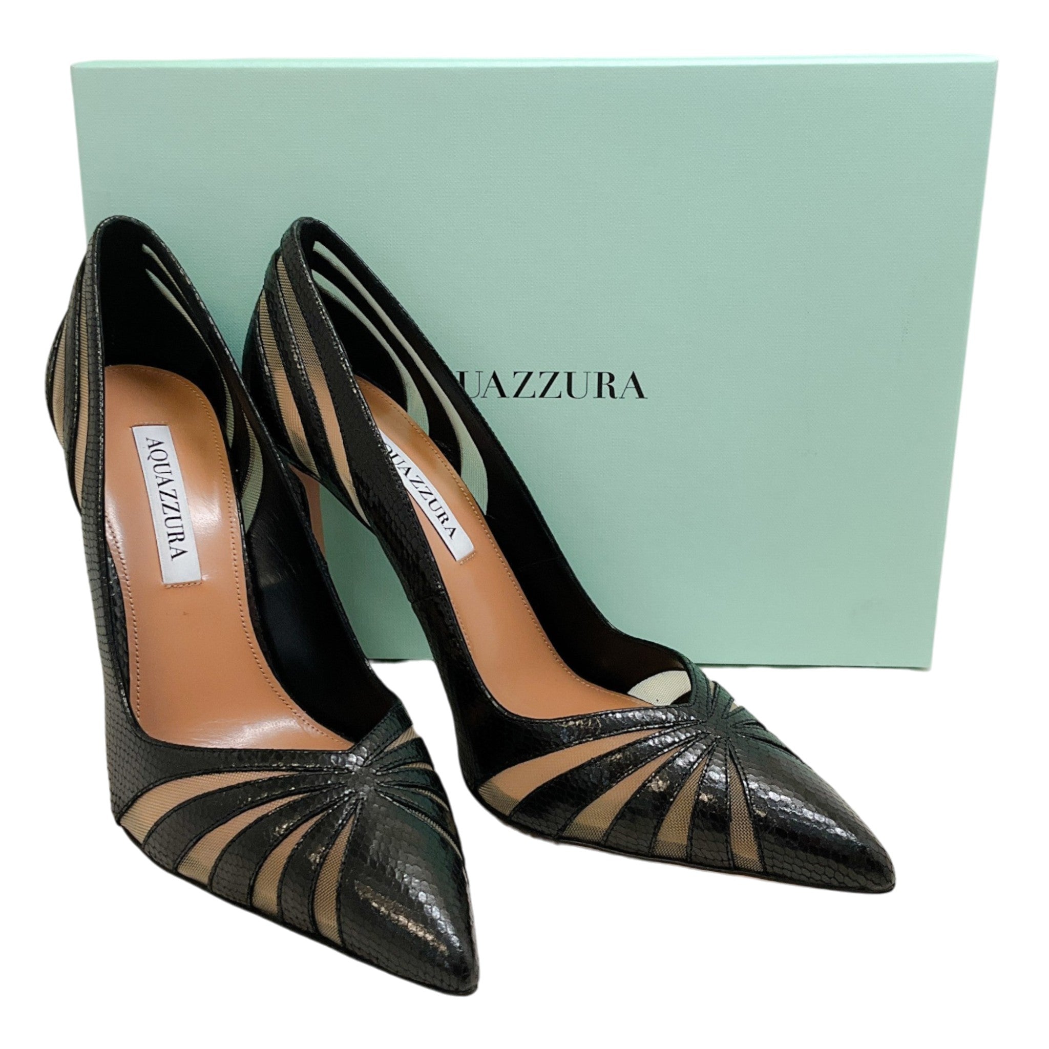 Aquazzura Black Snake / Fine Mesh The Spy Pump 105