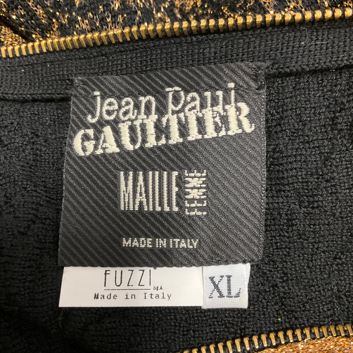 Jean Paul Gaultier Maille Femme Gold Metallic / Black Glitter Knit Midi Dress