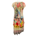 Load image into Gallery viewer, Wunderkind Pink Multi Mixed Print Short Sleeved Tiered Pleated Mesh Tulle Midi Dress
