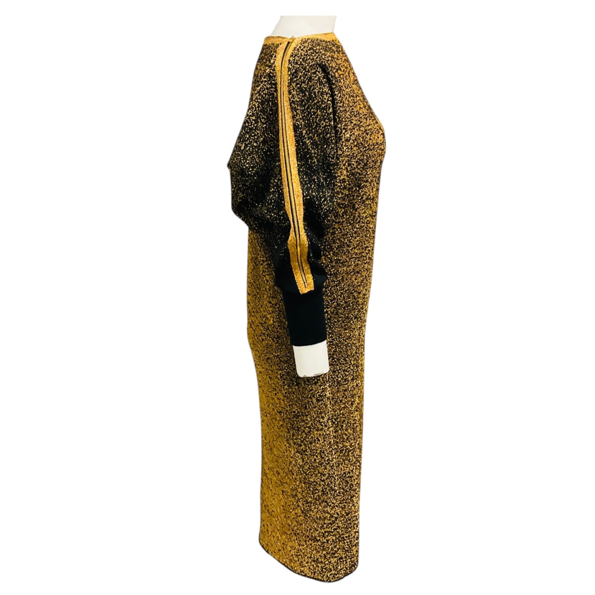 Jean Paul Gaultier Maille Femme Gold Metallic / Black Glitter Knit Midi Dress