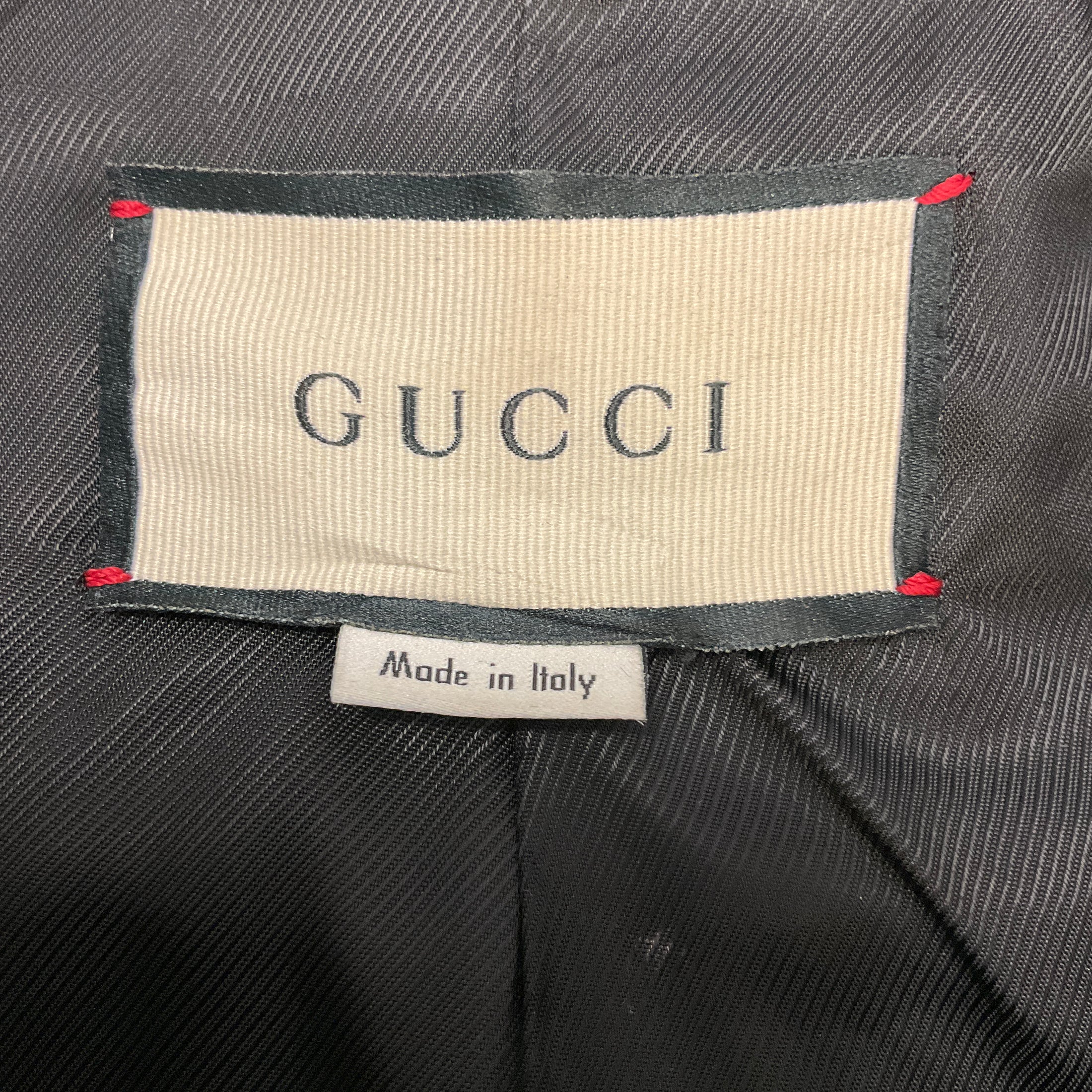 Gucci Black Lambskin Leather Trimmed Wool Cape Style Jacket with Gold Buckle Detail