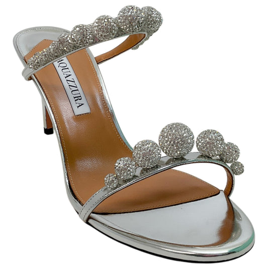 Aquazzura Silver Leather / Strass Disco Dancer 75 Sandals
