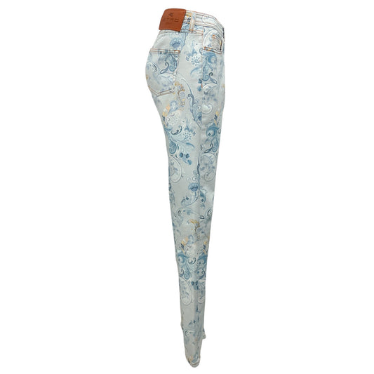 Etro Light Blue 2023 Paisley Print Denim Jeans